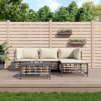 Loungesæt Til Haven 4 Dele Med Hynder Polyrattan – Beige / 2x hjørnedel midterdel fodskammel bord