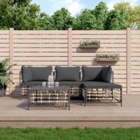 Loungesæt Til Haven 4 Dele Med Hynder Polyrattan – Mørkegrå / 2x hjørnedel midterdel fodskammel bord