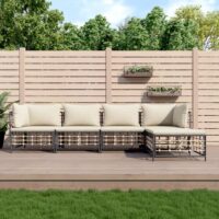 Loungesæt Til Haven 4 Dele Med Hynder Polyrattan – Beige / 2x hjørnedel 2x midterdel fodskammel