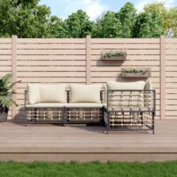 Loungesæt Til Haven 4 Dele Med Hynder Polyrattan – Beige / 3x hjørnedel midterdel