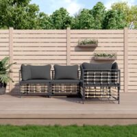 Loungesæt Til Haven 4 Dele Med Hynder Polyrattan – Mørkegrå / 3x hjørnedel midterdel