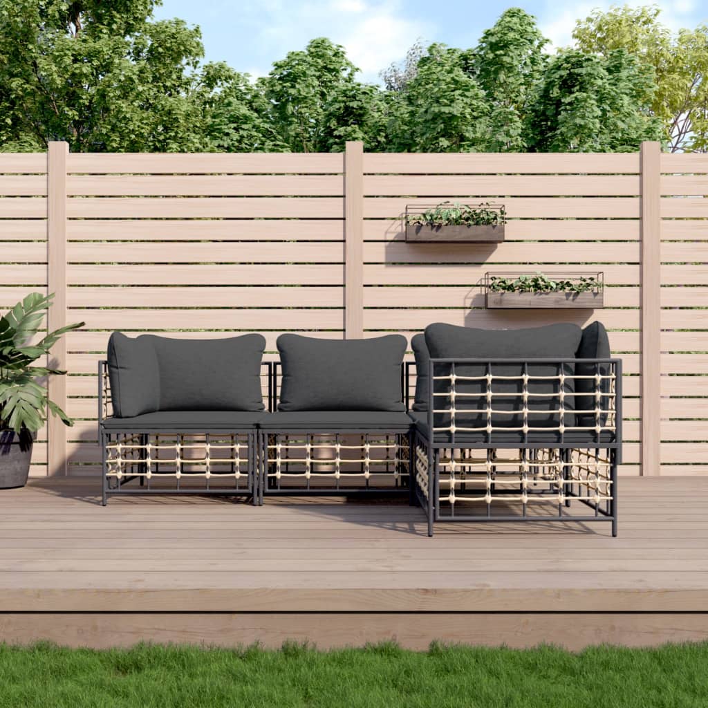 Loungesæt Til Haven 4 Dele Med Hynder Polyrattan - Mørkegrå / 3x hjørnedel midterdel