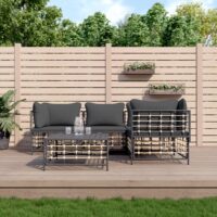 Loungesæt Til Haven 4 Dele Med Hynder Polyrattan – Mørkegrå / 3x hjørnedel midterdel bord