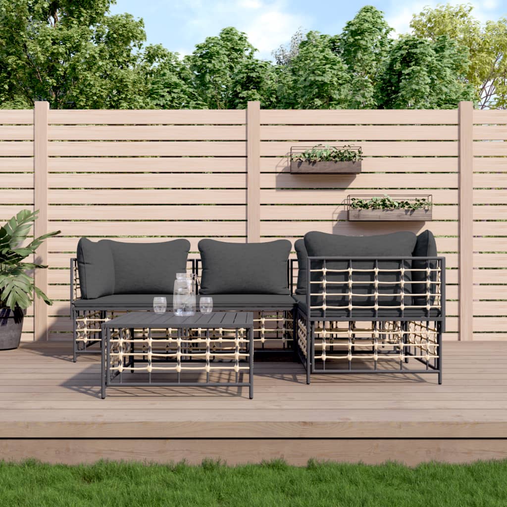 Loungesæt Til Haven 4 Dele Med Hynder Polyrattan - Mørkegrå / 3x hjørnedel midterdel bord