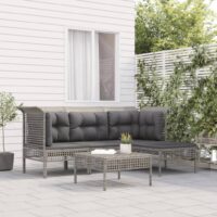 Loungesæt Til Haven 4 Dele Med Hynder Polyrattan – 2x hjørnedel midterdel 2x fodskammel