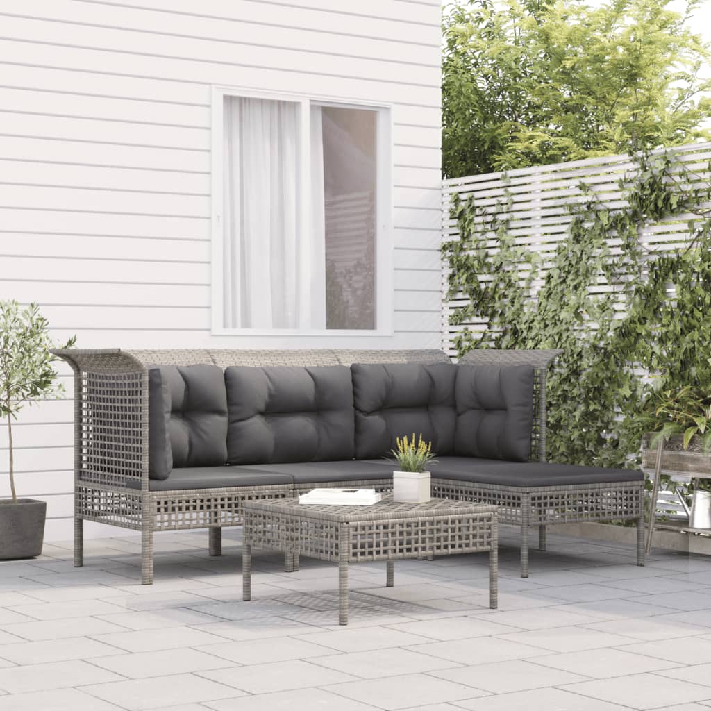 Loungesæt Til Haven 4 Dele Med Hynder Polyrattan - 2x hjørnedel midterdel 2x fodskammel
