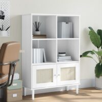 Skænk Senja 90x35x130 Rattanlook Massivt Fyrretræ – Hvid