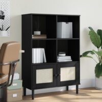 Skænk Senja 90x35x130 Rattanlook Massivt Fyrretræ - Sort