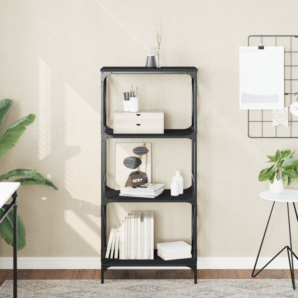 Bogreol 5 Hylder Konstrueret Træ - Sort / 132 cm
