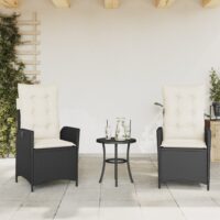 Havestole Med Lænefunktion Og Hynder Polyrattan – 2 / Sort og cremefarvet / Uden fodskammel