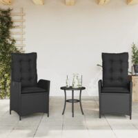 Havestole Med Lænefunktion Og Hynder Polyrattan – 2 / Sort / Uden fodskammel