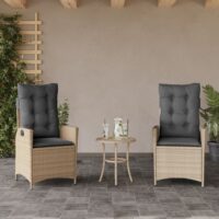 Havestole Med Lænefunktion Og Hynder Polyrattan – 2 / Blandet beige / Uden fodskammel