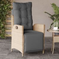 Havestole Med Lænefunktion Og Hynder Polyrattan – 1 / Blandet beige / Med fodskammel