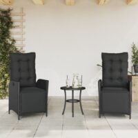 Havestole Med Lænefunktion Og Hynder Polyrattan – 2 / Sort / Med fodskammel