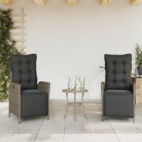 Havestole Med Lænefunktion Og Hynder Polyrattan – 2 / Grå / Med fodskammel