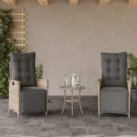 Havestole Med Lænefunktion Og Hynder Polyrattan – 2 / Lysegrå / Med fodskammel