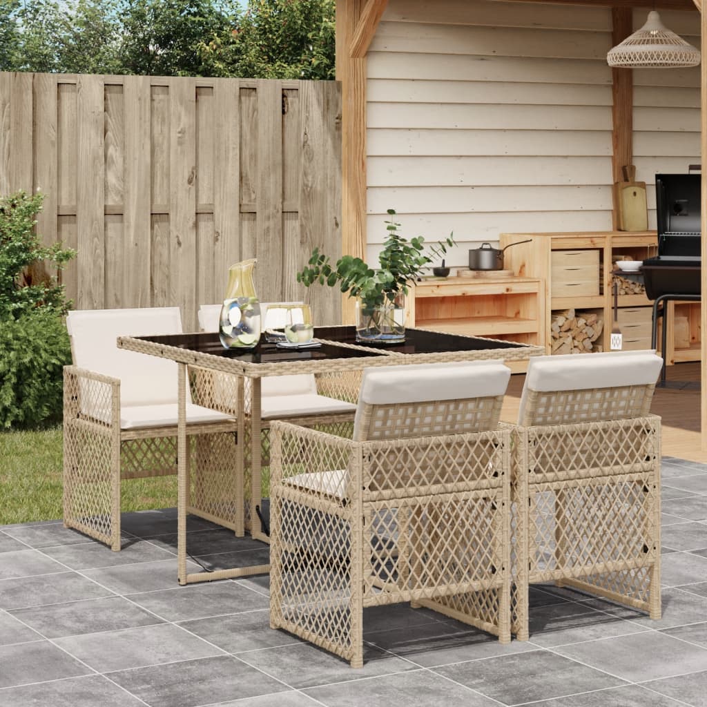 Spisebordssæt Til Haven 9 Dele Med Hynder Polyrattan - 4 / beige og cremefarvet / Glas