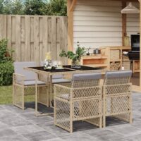 Spisebordssæt Til Haven 9 Dele Med Hynder Polyrattan – 4 / beige og grå / Glas