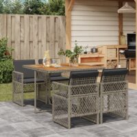 Spisebordssæt Til Haven 9 Dele Med Hynder Polyrattan – 4 / Grå / træ