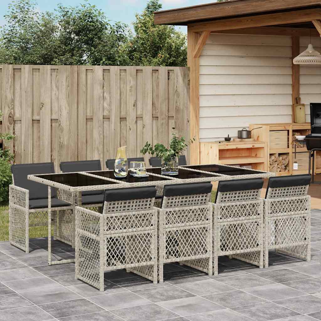 Spisebordssæt Til Haven 9 Dele Med Hynder Polyrattan - 8 / Lysegrå / Glas