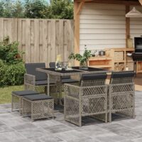 Spisebordssæt Til Haven 17 Dele Med Hynder Polyrattan – 8 / Grå / Glas