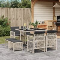 Spisebordssæt Til Haven 17 Dele Med Hynder Polyrattan – 8 / Lysegrå / Glas