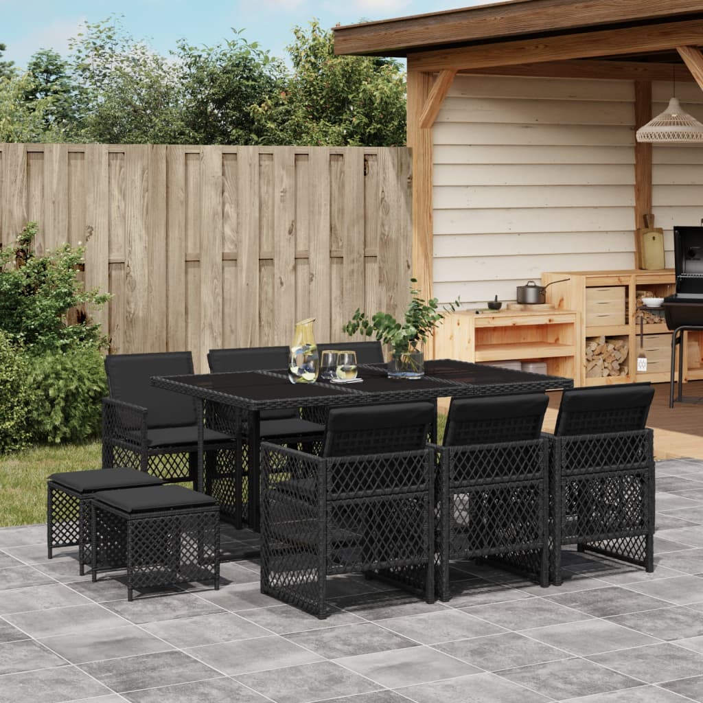 Spisebordssæt Til Haven 17 Dele Med Hynder Polyrattan - 10 / Sort / Glas