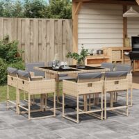 Spisebordssæt Til Haven 11 Dele Med Hynder Polyrattan – 8 / Blandet beige