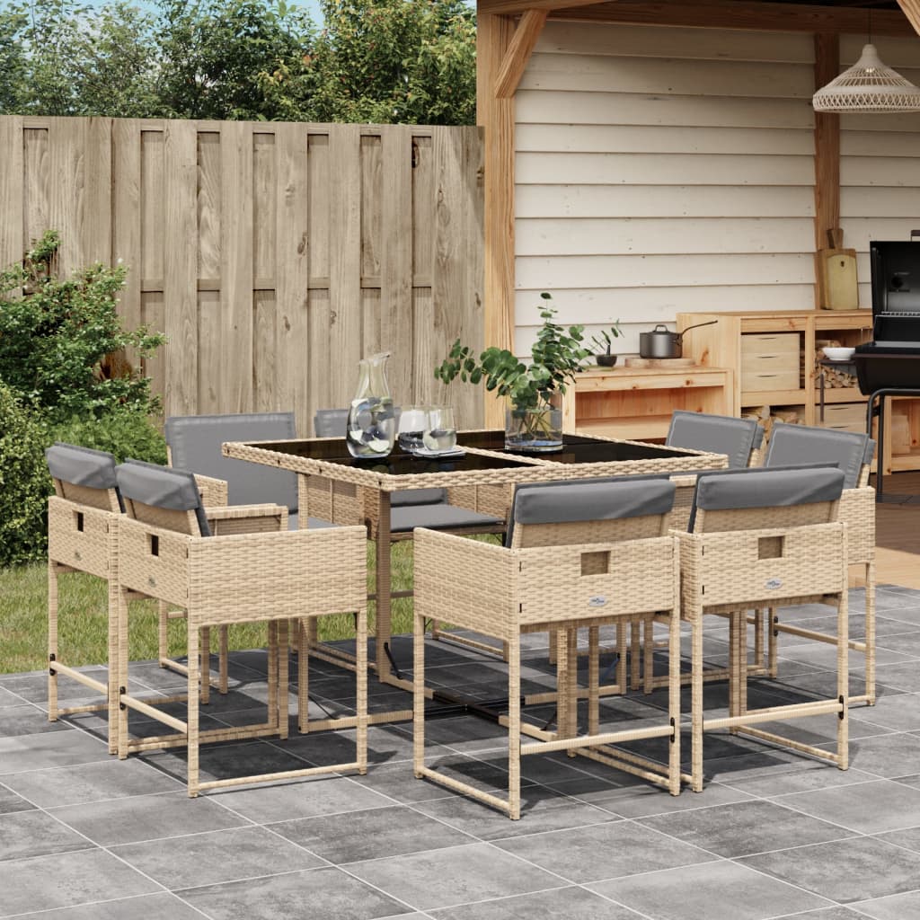 Spisebordssæt Til Haven 11 Dele Med Hynder Polyrattan - 8 / Blandet beige