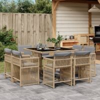 Spisebordssæt Til Haven 15 Dele Med Hynder Polyrattan – 8 / Blandet beige