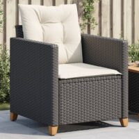 Havestol Med Hynder Polyrattan – Sort og cremefarvet / Armlæn i rattan