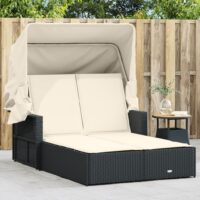 Solseng Med Baldakin Og Hynder Polyrattan – Sort og cremefarvet