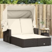 Solseng Med Baldakin Og Hynder Polyrattan – Brun