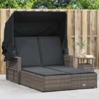 Solseng Med Baldakin Og Hynder Polyrattan – Grå