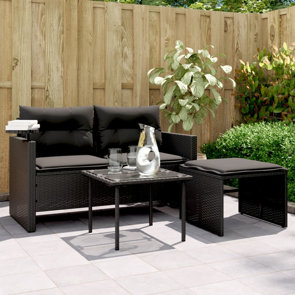 Sofasæt Til Haven 3 Dele Med Hynder Polyrattan - Sort