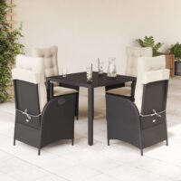 Spisebordssæt Til Haven 9 Dele Med Hynder Polyrattan – 4 / Uden fodskammel / 90 x 90 x 75 cm