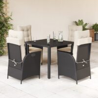 Spisebordssæt Til Haven 9 Dele Med Hynder Polyrattan – 4 / Med fodskammel / 90 x 90 x 75 cm