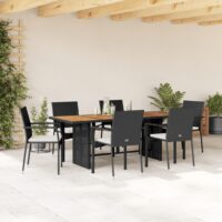 Spisebordssæt Til Haven 7 Dele Med Hynder Polyrattan – 6 / Sort / Nej