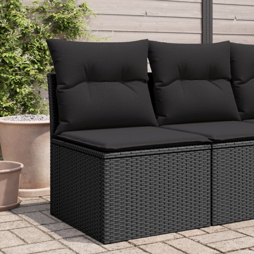 Havestol Med Hynder Uden Armlæn Polyrattan - Sort / Midtersofa