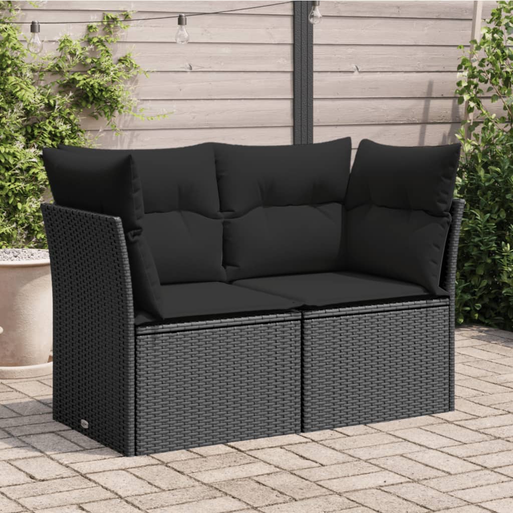 Havestol Med Hynder Uden Armlæn Polyrattan - Sort / 2x hjørnedel