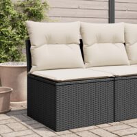 Havestol Med Hynder Uden Armlæn Polyrattan – Sort og cremefarvet / Midtersofa