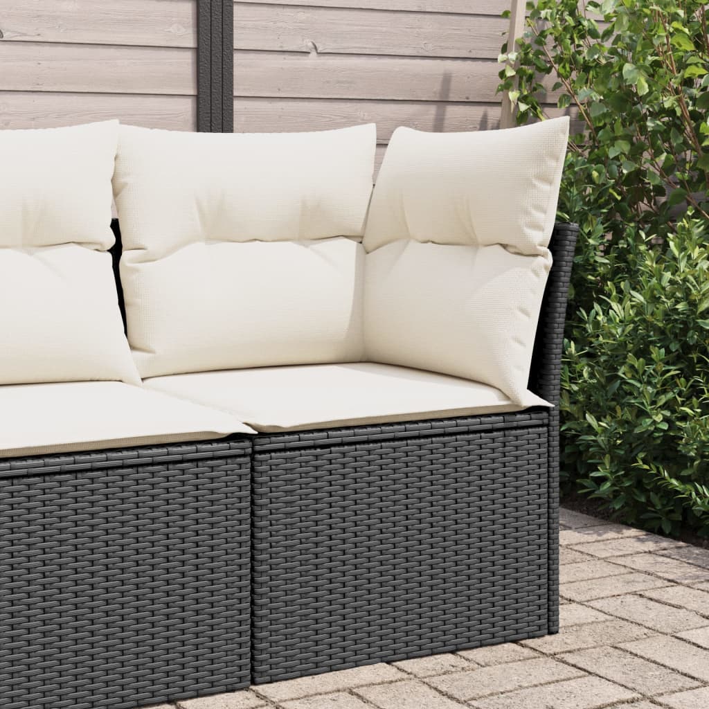 Havestol Med Hynder Uden Armlæn Polyrattan - Sort og cremefarvet / Hjørnesofa