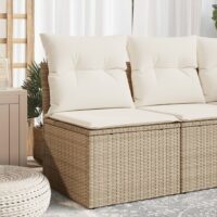 Havestol Med Hynder Uden Armlæn Polyrattan – Beige / Midtersofa