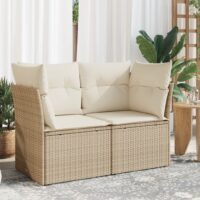 Havestol Med Hynder Uden Armlæn Polyrattan – Beige / 2x hjørnedel
