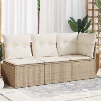Havestol Med Hynder Uden Armlæn Polyrattan – Beige / hjørnedel   2x midterdel