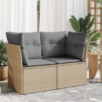 Havestol Med Hynder Uden Armlæn Polyrattan – beige og grå / 2x hjørnedel