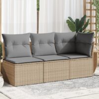 Havestol Med Hynder Uden Armlæn Polyrattan – beige og grå / hjørnedel   2x midterdel