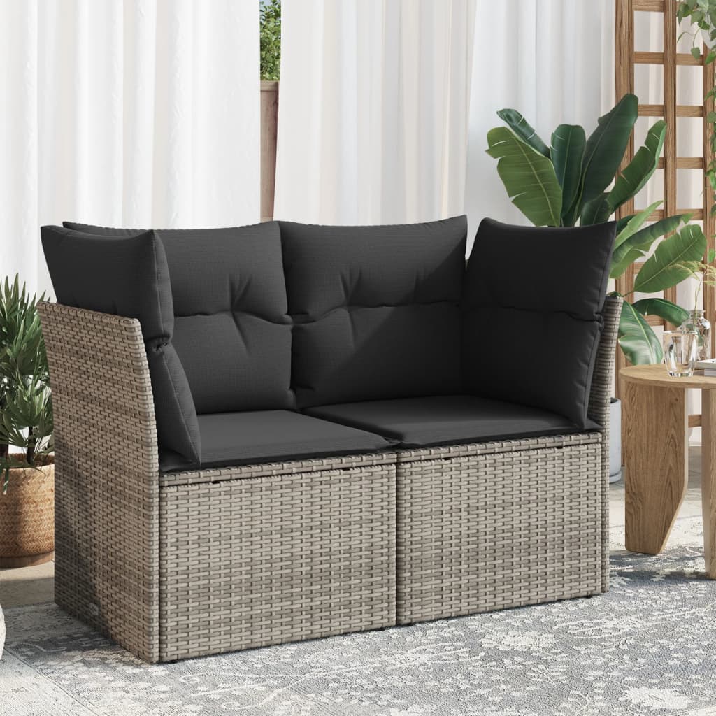 Havestol Med Hynder Uden Armlæn Polyrattan - Grå / 2x hjørnedel