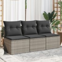 Havestol Med Hynder Uden Armlæn Polyrattan – Grå / 3x midterdel
