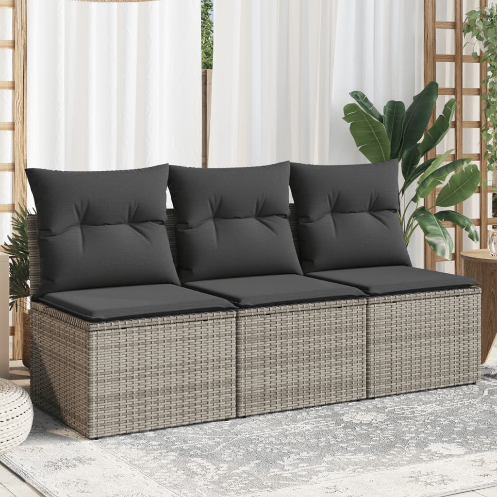 Havestol Med Hynder Uden Armlæn Polyrattan - Grå / 3x midterdel